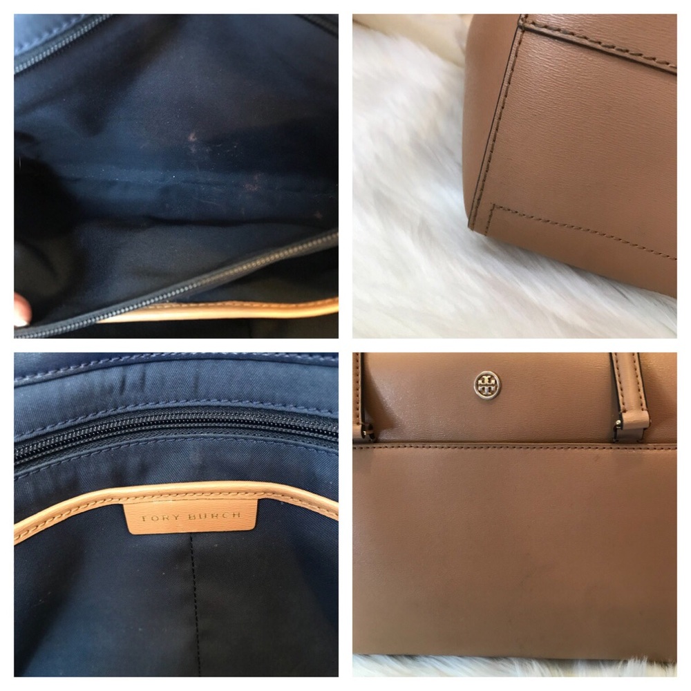 Tory Burch Small Parker Leather Tote Cardamom Navy - Picture 6 of 8